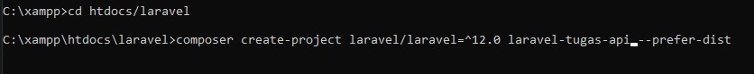 Screenshot terminal setelah menjalankan 'composer create-project'